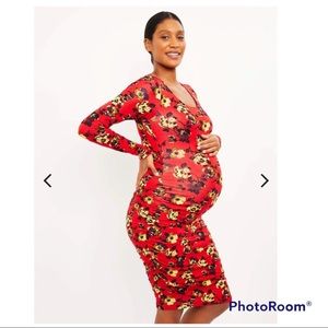 NWT A Pea In a Pod Luxe Side Ruched Long Sleeve Floral Maternity Dress | Size S